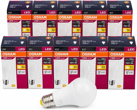 OSRAM LED Value Classic A100 E27 LED Ampul 13W 1521 Lümen 100W Eşdeğeri Uzun Ömürlü Enerji Tasarruflu Ampul 10'lu Paket (Sarı Işık)