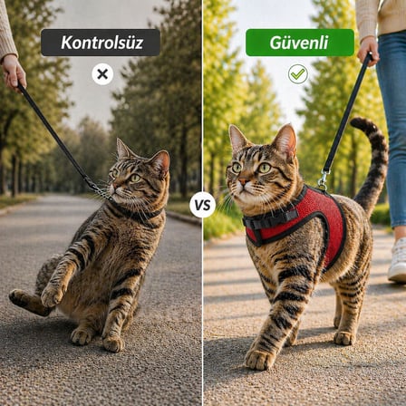 Kaçış Önleyici Kedi Gezdirme Tasması Ve Küçük Irk Köpek Gezdirme Tasması Kedi Göğüs Tasması Seti (Small)