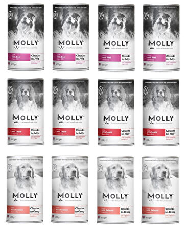 Molly 3 Çeşit Karma Köpek Konservesi 400 Gr X 12 Adet