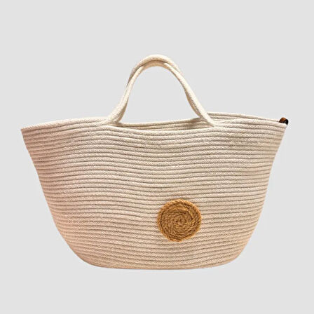 Uretti - Şenay 1451 El Yapımı Tress İp Plaj Çanta 23cm - Beyaz