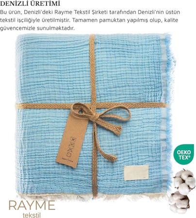 Müslin Pike Tek Kişilik, 100% Pamuk 4 Katlı Kaliteli Müslin Yatak Örtüsü, Dekoratif Şık Yumuşak Hafif Yazlık Pike (Açık Mavi, Tek Kişilik 160x220 cm)