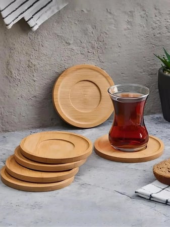 Orret Home 6Adet Bambu Cay Tabagi, Cay Bardagi Altligi, Estetik Sunum Sunumluk, Dogal Malzeme, Ve Sik Tasarim (Yuvarlak)