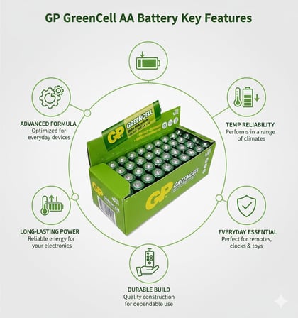Batteries GP15G Greencell R6P/1215/AA Kalem Pil, 1.5 Volt, 40'lı Kutu, Yeşil/Sarı/Beyaz