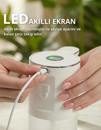 Otomatik Sensörlü Köpük Sıvı Sabunluk - Şarjlı- Dijital LED Ekran - Duvara Monte - P18S Model (BEYAZ)