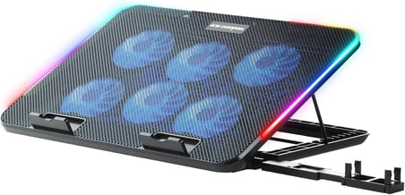 Gaming M60 Laptop Soğutucu, 2500 RPM,10 RGB ışık kontrolü, 15.6-17 inch, Hız kontrolü, 6 Büyük fan,Telefon standı, 2 USB
