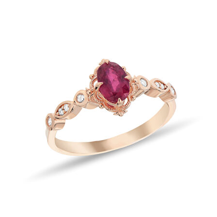 0,08 Karat Pırlantalı Yakut Taşlı Vintage Yüzük