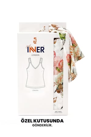 Just Inner Kadın Tekli Viskon Askılı Bluz Atlet Yaprak Desenli V Yakalı Esnek ve Konforlu (216004)