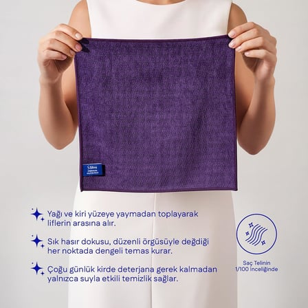 Silva Premium Mutfak Bezi Hasır Doku 30x30 cm, Mikrofiber Temizlik Bezi, Yağ ve Parmak İzini Yaymadan Toplar, Sadece Suyla Temizlik, Tezgah Ocak Çelik Mermer İçin, Mürdüm Moru