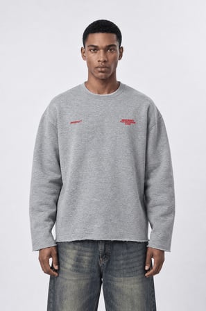 Erkek Cake Baskılı Pis Dikiş Detaylı Oversize Sweatshirt Gri Melanj