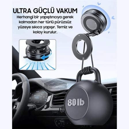 360° Ayarlanabilir Vakumlu Güçlü Manyetik Araç Telefon Tutucu Magsafe Uyumlu Vakumlu Vantuz 360° Katlanabilir Telefon Tutucu Geliştirilmiş Versiyon