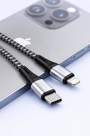 Type C-Lightning Uyumlu ÖRGÜLÜ Kablo, 27Watt PD Hızlı Şarj, Wahoo (1Ad x 1Metre GriSiyah)