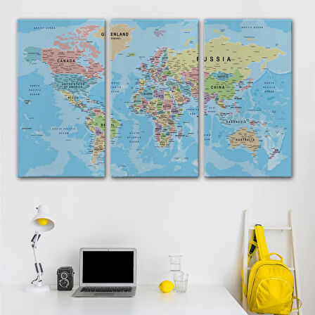 Harita Sepeti Dünya Haritası Kanvas Tablo Çok Ayrıntılı Dekoratif ve Okyanuslu 2161