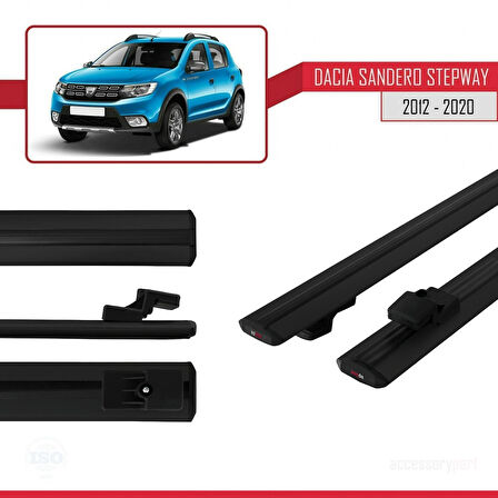 Dacia Sandero Stepway 2 2012-2020 Arası ile Uyumlu BASIC Model Ara Atkı Tavan Barı Siyah 2 Adet