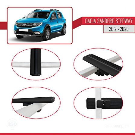 Dacia Sandero Stepway 2 2012-2020 Arası ile Uyumlu BASIC Model Ara Atkı Tavan Barı Siyah 2 Adet