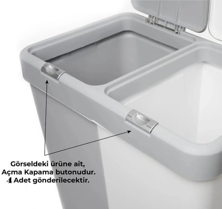 Motek Çamaşır Sepeti Yedek Açma Kapama Buton,Düğme 40LT-80LT 4 Adet