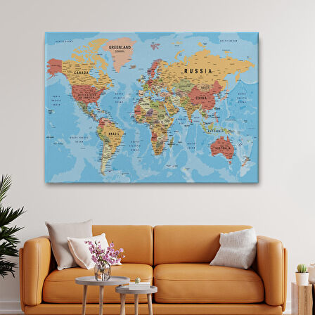 Harita Sepeti Dünya Haritası Kanvas Tablo Çok Ayrıntılı Dekoratif ve Okyanuslu 2163