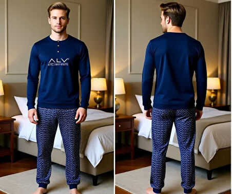 Erkek Pamuklu Lacivert Renk Pijama Takımı AL001