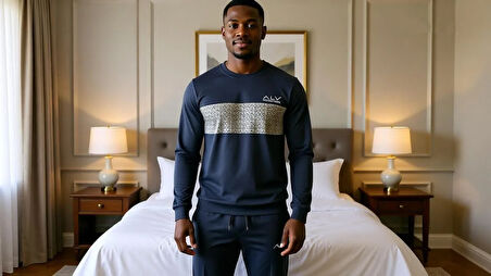 Erkek Pamuklu Füme Renk Pijama Takımı AL002