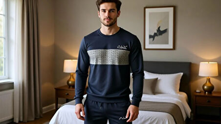 Erkek Pamuklu Füme Renk Pijama Takımı AL002