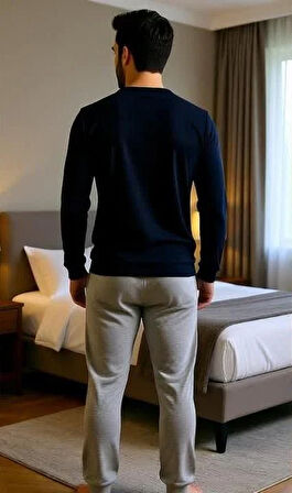 Erkek Pamuklu Lacivert Renk Pijama Takımı AL009-2