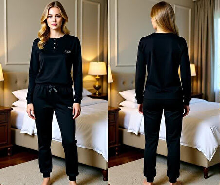 Kadın Pamuklu Lacivert Renk Pijama Takımı AL507