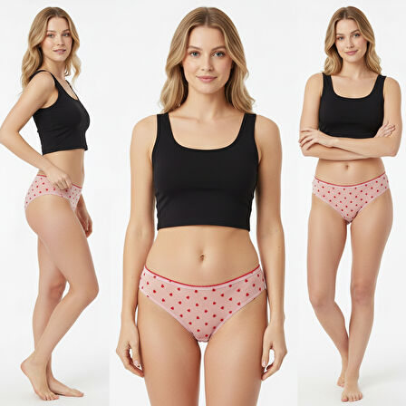 Kadın Tül Kalpli Desen Slip BB2048