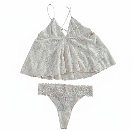 Kadın Çapraz Askı Detaylı Tül String 2 li Set BB2053