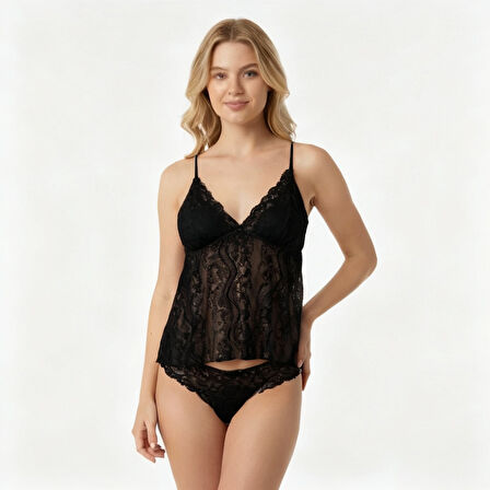 Kadın Askılı Tül String 2 li Set BB2053