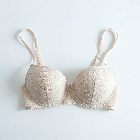 Kadın Dantelli Desteksiz Balenli Ekru Renk Sütyen BB2071