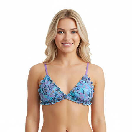 Kadın Transparan Tül Fırfırlı Balensiz Desteksiz Sütyen BB2083