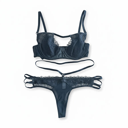 Kadın Dantelli Deri String 2 li Set BB2086