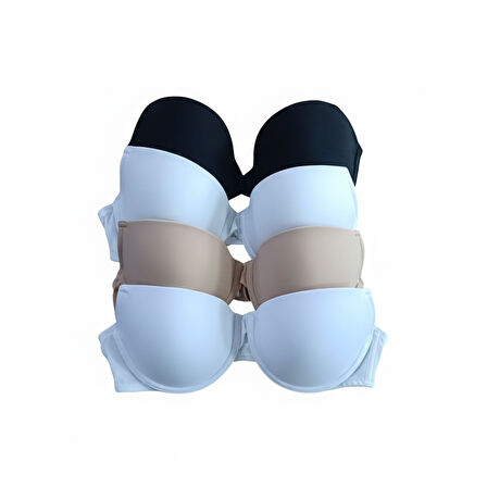 Kadın Desteksiz Micro Takma Askılı 3 Renk Siyah,Beyaz,Ten 4'lü Sütyen BB2088