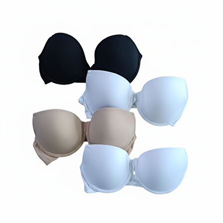 Kadın Desteksiz Micro Takma Askılı 3 Renk Siyah,Beyaz,Ten 4'lü Sütyen BB2088