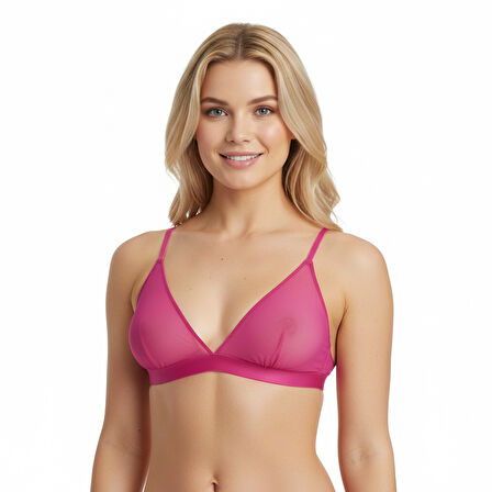 Kadın Tül Transparan Balensiz Pembe Renk Spor Sütyen BB2098