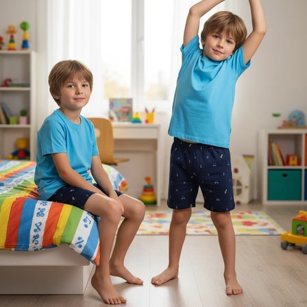 Erkek Çocuk Lacivert Mavi Renk Baskılı Şortlu Takım BB2132
