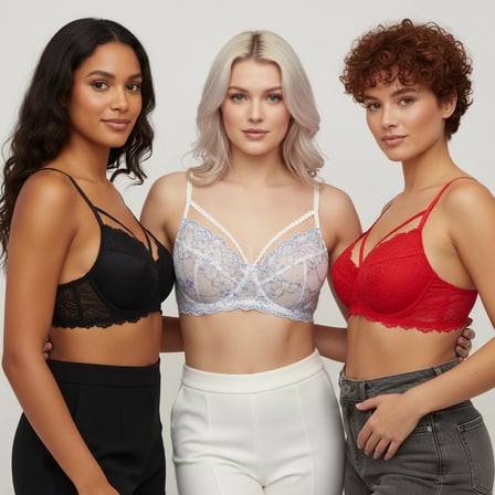 Kadın Kapsız Dantelli 3 Renk 3'lü Paket Sütyen BB2375