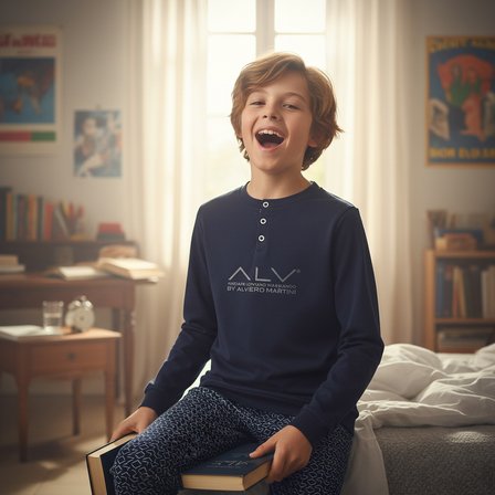 Genç Erkek Pamuklu Lacivert Renk Pijama Takımı AL001 V1 BB2431