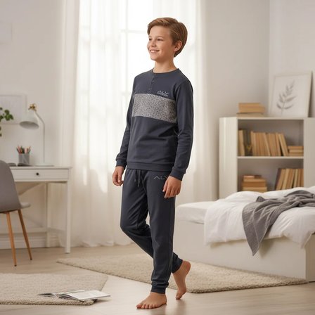 Genç Erkek Pamuklu Füme Renk Pijama Takımı AL002 V2 BB2433