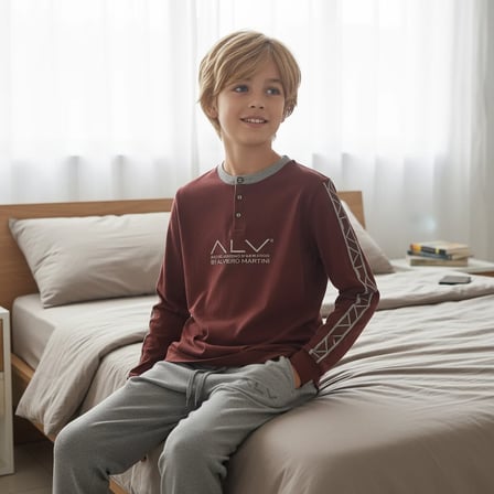 Genç Erkek Pamuklu Kahve Desenli Renk Pijama Takımı AL003 V1 BB2434