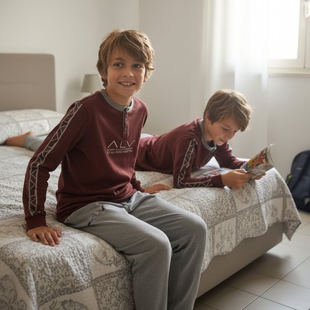 Genç Erkek Pamuklu Kahve Desenli Renk Pijama Takımı AL003 V1 BB2434
