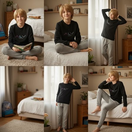 Genç Erkek Pamuklu Siyah Renk Pijama Takımı AL009 V2 BB2441