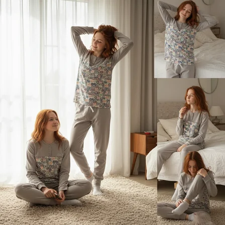 Genç Kız Pamuklu Açık Kahve Renk Pijama Takımı AL501 V1 BB2442