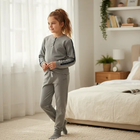 Genç Kız Pamuklu Gri Renk Pijama Takımı AL507 V2 BB2447