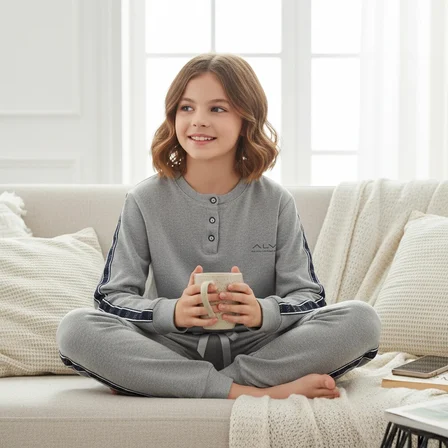 Genç Kız Pamuklu Gri Renk Pijama Takımı AL507 V2 BB2447
