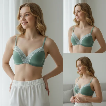 Kadın Balensiz Yeşil Renk Rib Soft Bra Sütyen BB2449