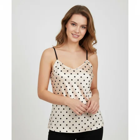Kadın Saten Puantiye Desenli Bluz BB2452