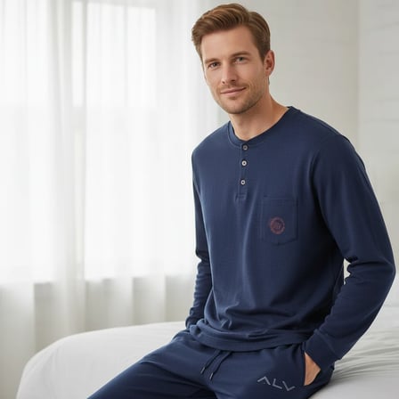Erkek Pamuklu Bohçalık Ve Çeyizlik Lacivert Renk Pijama Takımı AL007 V1
