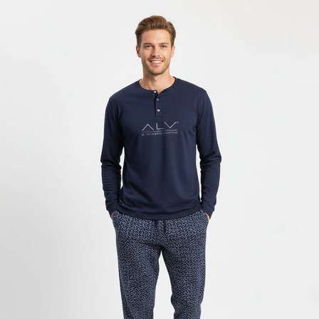 Erkek Pamuklu Bohçalık Ve Çeyizlik Lacivert Renk Pijama Takımı AL001 V1