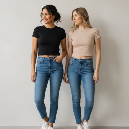 Kadın 2 Adet Bisilet Yaka Kısa Kollu Basic Tshirt BB2499