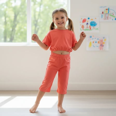 Çocuk Beli Lastikli Crop 2'li Takım CB1019